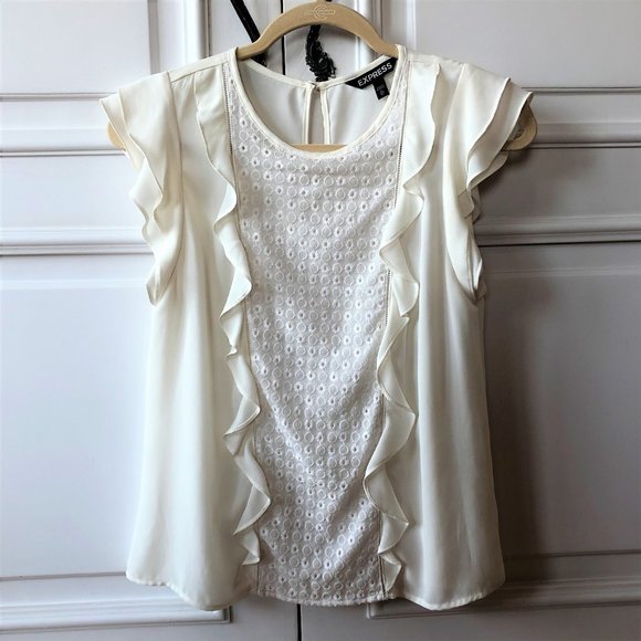 Embroidered Ruffled-Front Flutter Sleeve Blouse XS - Picture 15 of 16